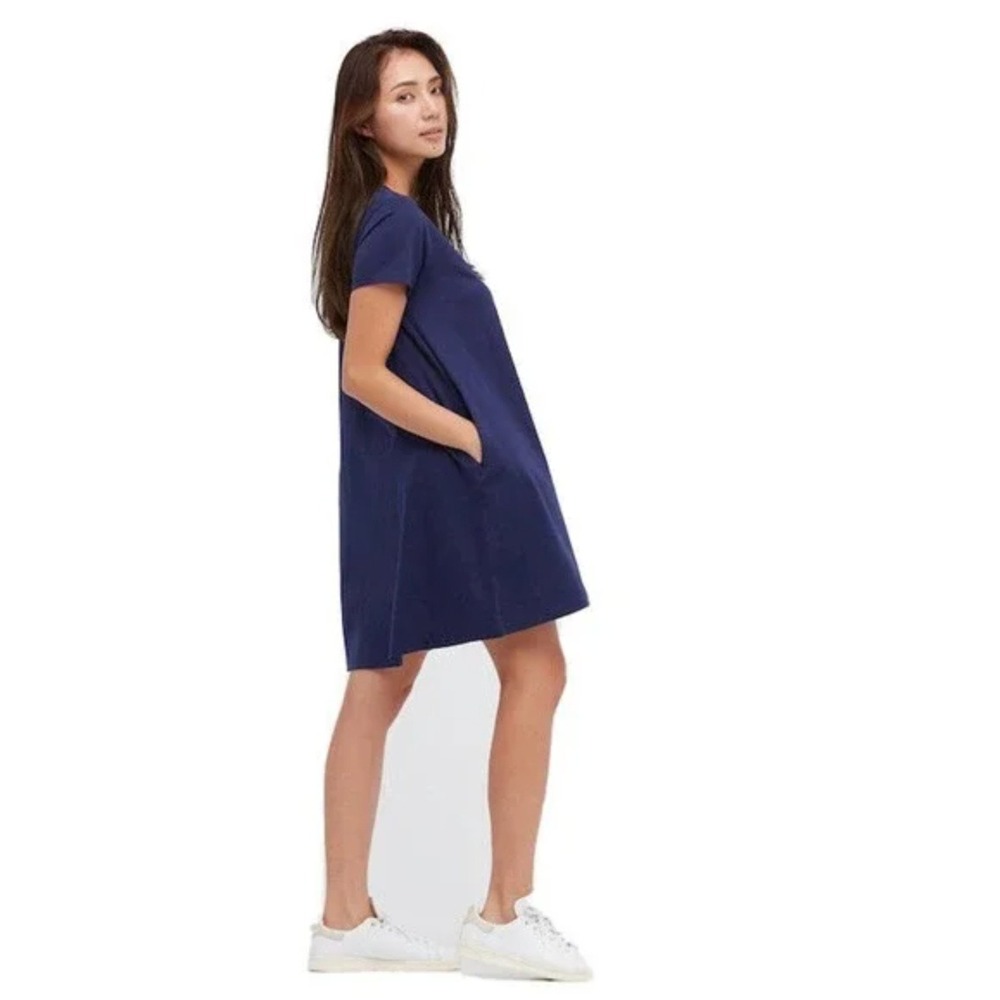 Uniqlo Womens Shirt Dress Pockets Size S Navy Capsule Wardrobe Minimalist Career